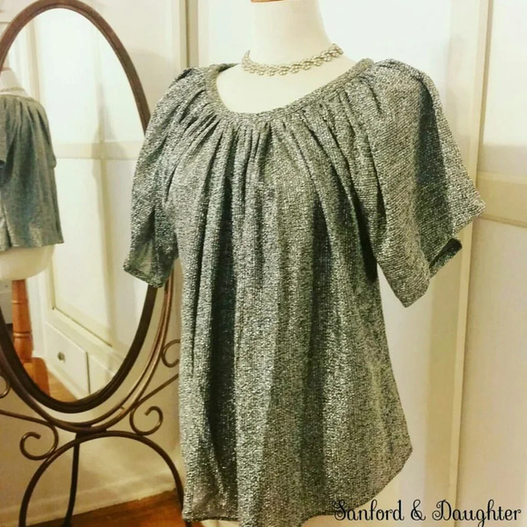 Vintage Silver Lurex Blouse Sparkly & Shiny Est. Size Medium - Picture 1 of 6